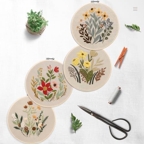 Bonroy 4 Sets Embroidery Set for Beginners, Art Craft, Easy Sewing, Includes Embroidery Clothing, Pattern, Embroidery Hoop, Instruction Manual, Colorful Thread Stitch Set (11) - Image 5