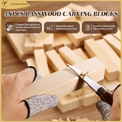 48PCS Basswood Carving Blocks, 6x1x1 inch Soft Whittling Wood Blocks for Easy Carving, Carving Wood Blocks - Smooth Carving, No Cracks, Easy to Paint - Image 3