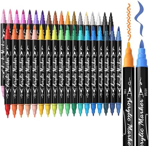 36 Colors Precision Dual Tip Acrylic Paint Markers Pens - Brush & Fine by TOSHARE