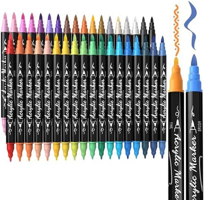 36 Colors Precision Dual Tip Acrylic Paint Markers Pens - Brush & Fine by TOSHARE