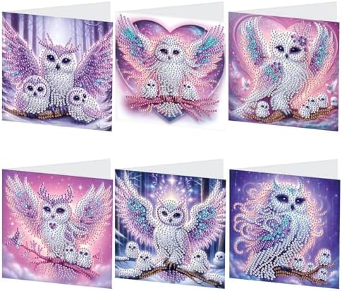 6 Pack Diamond Art Greeting Card Kits with Envelopes, Special Shaped Diamond Painting Cards, DIY Rhinestone Diamond Art Cards for Birthday Christmas Mother Day (Owl Mother and Owlet, 30x15cm) by AiYuanzsh