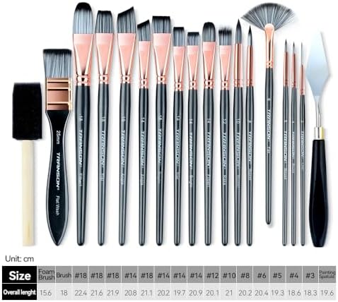 Transon 20Pcs Art Paint Brush Kit with Storage Case, 16 Brushes + Foam Brush Spatula Sponge for Acrylic Oil Watercolor Gouache, Adults Teens Beginners Art Supplies - Image 3