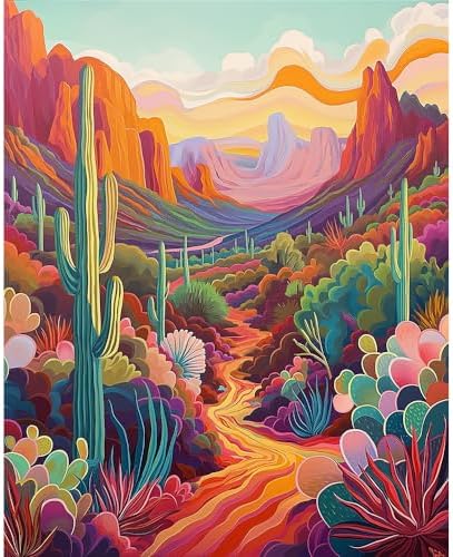 Natuyalo Paint by Numbers Kit for Adults Beginners and Kids, 16" Wx20 L Canvas Pictures Drawing Acrylic Paintwork with 3 Pcs Paintbrushes, Cactus in Wilderness by Natuyalo