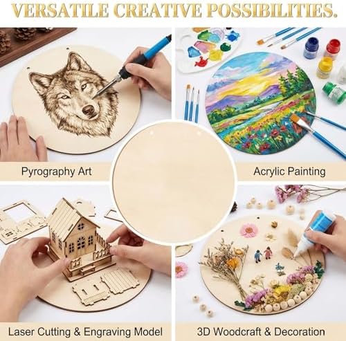 12 Inch Wood Circles for Crafts, 10Pcs Unfinished Wood Rounds for Cricut Projects, Burning, Painting, Door Hanger, DIY Wooden Crafts Gifts for Halloween Fall Holiday Home Decor (10PCS) - Image 5