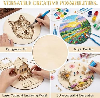 12 Inch Wood Circles for Crafts, 10Pcs Unfinished Wood Rounds for Cricut Projects, Burning, Painting, Door Hanger, DIY Wooden Crafts Gifts for Halloween Fall Holiday Home Decor (10PCS) - Image 5
