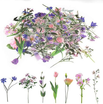 80 Pieces Natural Flower Stickers for Scrapbooking, Self-Adhesive by Pengxiaomei