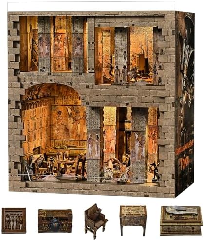 fifijoy Book Nook Kit - Egyptian Pharaohs Tomb DIY Miniature House Kit for Adults and Teens, Dollhouse BookNook Tiny House, Bookshelf Decor 3D Wooden Puzzle, Unique Gifts for Family and Friends by fifijoy