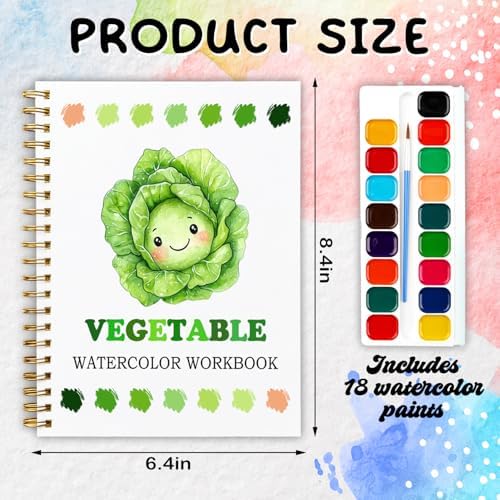 12 Patterns Vegetable Watercolor Set, Fresh Harvest Garden Painting Book for Beginners, DIY Art Gift for Women and Adults, Stress Relief Watercolor Workbook, Farm to Table Art Kit - Image 2