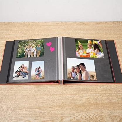 Large Photo Album Self Adhesive 4x6 8x10 10x12 13"x12.6" Scrapbook Album 12.6"x11" Inch 60 Black Sticky Pages Linen Cover Magnetic Photo Album with A Metallic Pen and DIY Stickers(Orange) - Image 3