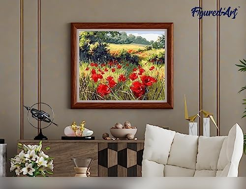 Figured'Art Paint by Numbers Kit for Adults Field of Poppies in The Countryside 16"x20" - Craft Art Painting Rolled Canvas with DIY Wooden Frame - Image 4