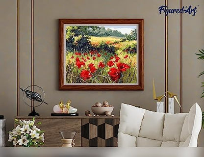 Figured'Art Paint by Numbers Kit for Adults Field of Poppies in The Countryside 16"x20" - Craft Art Painting Rolled Canvas with DIY Wooden Frame - Image 4