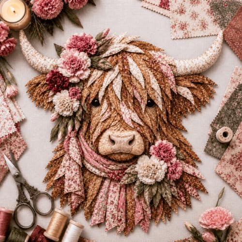 Birth Flower Highland Cow 3D Layered Fabric Art DIY Kit for Adults (U1PC) by Unknown