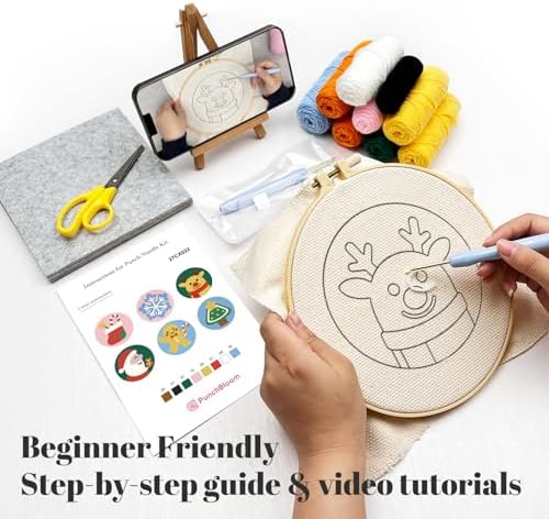 Christmas Punch Needle Kit for Adults Beginners, Easy Punch Embroidery Coaster Starter Set with Instruction – Fun Mug Rug Making Kit for Table Decor & Festival DIY Gifts - Image 4