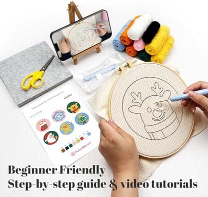 Christmas Punch Needle Kit for Adults Beginners, Easy Punch Embroidery Coaster Starter Set with Instruction – Fun Mug Rug Making Kit for Table Decor & Festival DIY Gifts - Image 4