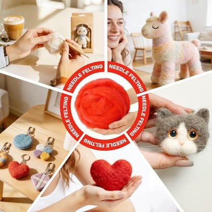 VNAKER 3.4oz Needle Felting Wool Red for DIY Needle Craft Enthusiasts - Image 4