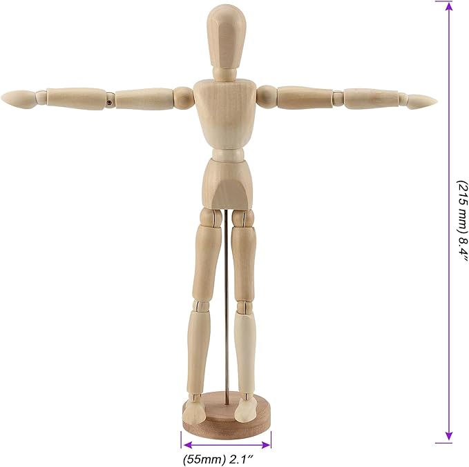 JOIKIT 4 Pack 8.5 Inch Wooden Artists Model, Wooden Art Mannequin Articulated Mannequin with Stand and Posable Body, Movable Wooden Manikin for Drawing The Human Figure
