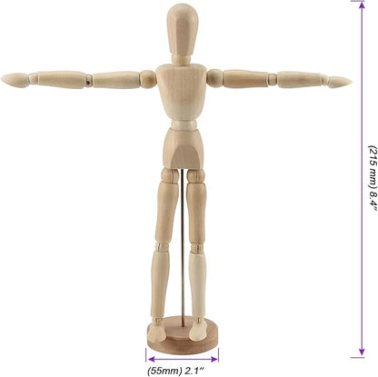 JOIKIT 4 Pack 8.5 Inch Wooden Artists Model, Wooden Art Mannequin Articulated Mannequin with Stand and Posable Body, Movable Wooden Manikin for Drawing The Human Figure