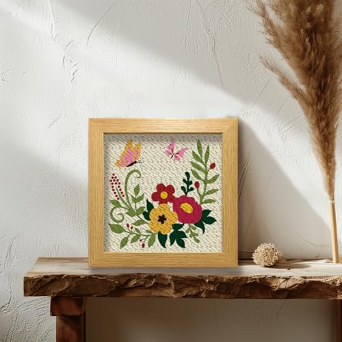 BEUNITONE 2 Sets Flower Punch Needle Kits Butterfly Beginner Punch Embroidery Kits with Frame Embroidery Starter Kits Punch Stitching Kit with Instruction for Wall Hanging Painting 9.4'' x 9.4'' - Image 5