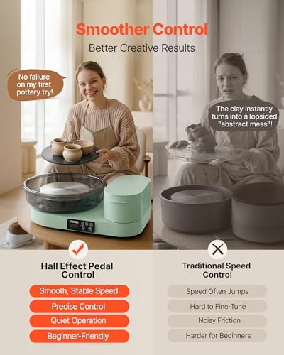 VEVOR Pottery Wheel for Adults, 14" and 11" Turntables, 450W Electric Table Top Pottery Wheel with Foot Pedal, 30-300 RPM Adjustable Speed, Aluminum Body, for Beginners, DIY Clay Art Craft, Green - Image 4