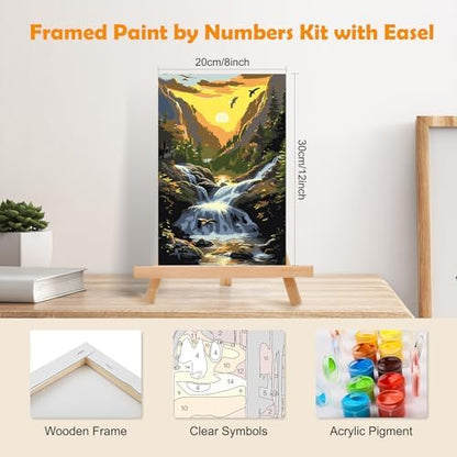 MOGTAA Landscape Paint by Numbers Kit for Adults Beginners with Frame, Sunset Adult Paint by Number Kits on Canvas with Easel, Easy DIY Oil Painting Kits for Home Decor, 8x12in - Image 2