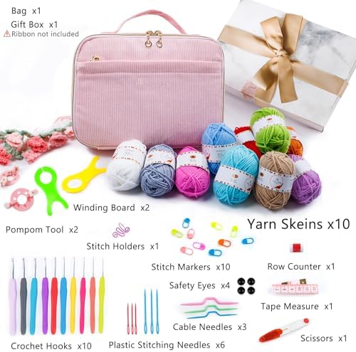 MYBAGZING Crochet Kit for Beginners,Yarn Starter Kit w/Hooks & Storage Bag - Image 2