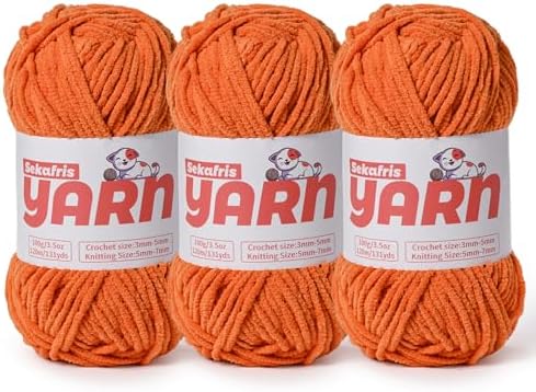 3 Pack Plush Chunky Chenille Yarn for Crocheting, Soft Fluffy Velvet Yarn for Crocheting, Fuzzy Baby Blanket Knitting Yarn, 300g/393yds Bulky Amigurumi Yarns（3 Orange） by Sekafris