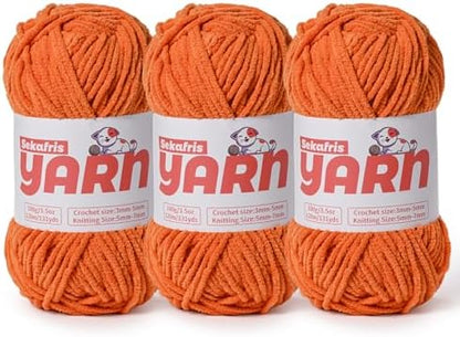 3 Pack Plush Chunky Chenille Yarn for Crocheting, Soft Fluffy Velvet Yarn for Crocheting, Fuzzy Baby Blanket Knitting Yarn, 300g/393yds Bulky Amigurumi Yarns（3 Orange） by Sekafris