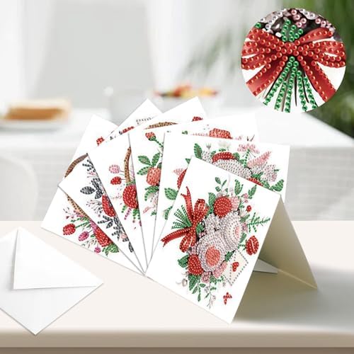 Tontut 6pcs Diamond Painting Kit Greeting Card, Rose Bouquet 5D DIY Diamond Handmade Holiday Greeting Card with Envelope, Christmas Gift Congratulation - Image 4