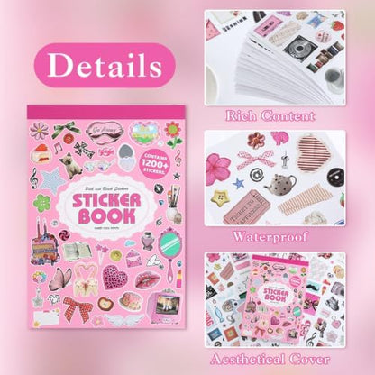 1200+ Sweet Cool Sticker Book, Cute Pink Vintage Small Stickers for Scrapbooking, Aesthetic Art Scrapbook Supplies for Adults Teens Women Girls Junk Journal Journaling - Image 6