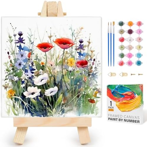 Yezavesu Flower Framed Paint by Numbers Kit for Adults Beginner & Kids Ages 8-12, Wildflowers Paint by Number Without Easel, DIY Adult Paint by Numbers Flowers for Home Wall Decor Gift 10x 10 inch by Yezavesu