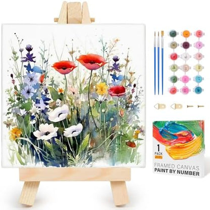 Yezavesu Flower Framed Paint by Numbers Kit for Adults Beginner & Kids Ages 8-12, Wildflowers Paint by Number Without Easel, DIY Adult Paint by Numbers Flowers for Home Wall Decor Gift 10x 10 inch by Yezavesu