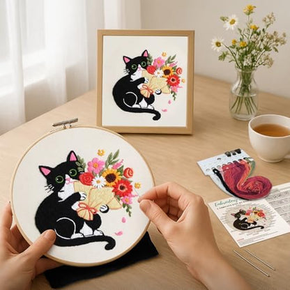 Nuberlic Embroidery Kits for Beginners with Cat and Flower Pattern - Image 5