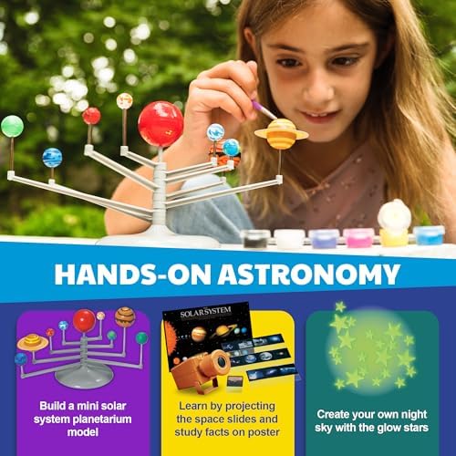 4M - STEAM Space Exploration - Build & Paint Solar System Planetarium Model, Assemble Space Toys Projector with Slides, Includes Glow Stars & Poster - Educational Science Planet Toys Kit, Kids Ages 5+ - Image 5