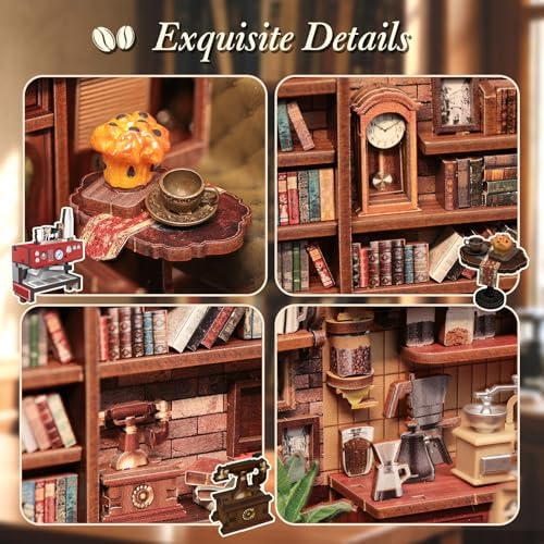 CUTEBEE Book Nook for Adults, DIY Miniature House Kits (Corner Coffee Shop) - Image 5