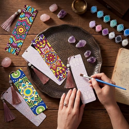 Kosiz 12 Pcs Mandala Paint by Number Kit for Adult Wood Bookmark - Image 2