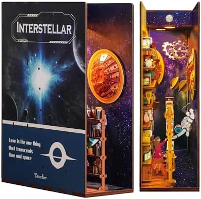 Tonecheer DIY Book Nook Kit for Adults,3D Wooden Puzzle Bookend Bookshelf Insert Library Decor, Booknook Miniature House Kit with Body Motion Sensor LED Light（Interstellar） by Tonecheer