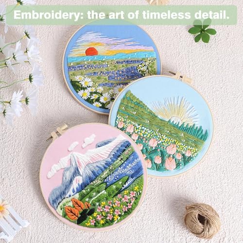 RidaaFri Embroidery Kit for Beginners, 3PC Floral Mount Sunshine Patterns - Image 4