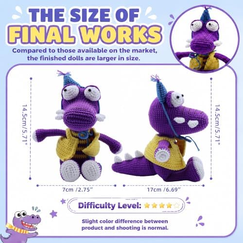 Knitting & Crochet Kit for Beginners - Easy Learn to Crochet Animal Kit, Knitting Crocodile Amigurumi Starter Kit with Step-by-Step Instructions Manual Holiday Birthday Crochet Gifts(Purple, 2 Pack) - Image 4