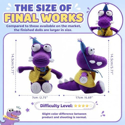 Knitting & Crochet Kit for Beginners - Easy Learn to Crochet Animal Kit, Knitting Crocodile Amigurumi Starter Kit with Step-by-Step Instructions Manual Holiday Birthday Crochet Gifts(Purple, 2 Pack) - Image 4