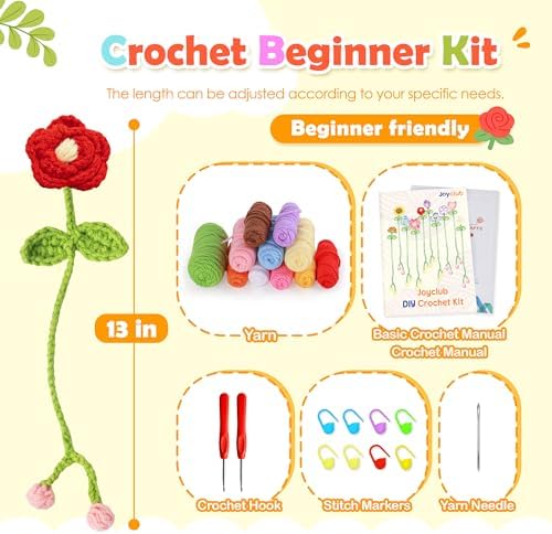 Joyclub Crochet Kit for Beginners 10 Flower Bookmarks for Adults - Image 3