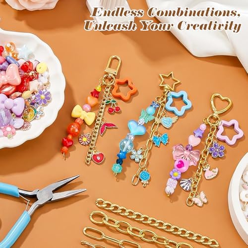 Ecoofor 364 Pcs Keychain Making Kit for Kids & Adults – Includes 20 Keychain Clips, 25 Extender Chains, 136 Charms, Beading Accessories, Jewelry Pliers – DIY Bag Charms & Jewelry Craft Kit Supplies - Image 3