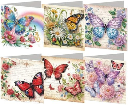 6PCS Butterflies and Flowers Diamond Art Painting Greeting Cards Kit with Envelopes - 5D DIY Diamond Art Card Kits for Adults - Handcrafted Postcards for Birthday & Holiday by Unknown