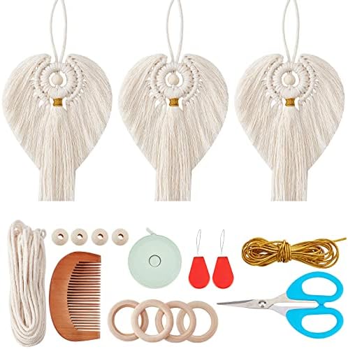 FREEBLOSS 3 Set DIY Macrame Angel Kit Macrame Angel Hanging Ornament Boho Macramé Wall Hanging Decor Spring Macramé Kit for Beginners Handmade Gift for Mom Girls by FreeandCreativeCraftsArt