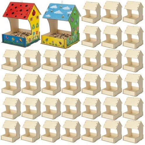 36 Pack Wooden Bird Feeder Kits Bulk Bird Houses to Paint Unfinished Craft by DoubleFill