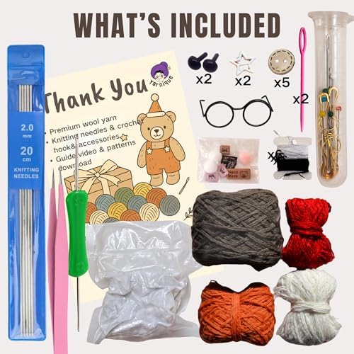 Yarnique Wool Bear Knitting Kit – Real Wool Amigurumi Kit for Adults with Video Tutorials | DIY Bear Crochet & Knitting Kit with Tools | Holiday Gift Craft Set（Overall - Image 2
