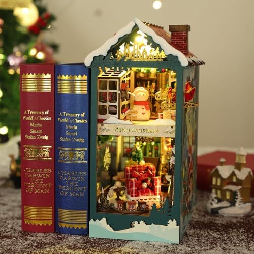 fifijoy Christmas Book Nook Kit - DIY Miniature House Dollhouse Kit for Adults and Teens, Booknook Bookshelf Insert Christmas Decorations, Gifts for Family and Friends (Merry Christmas) - Image 6