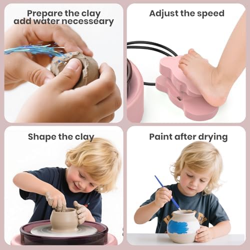 SKIRFY Pottery Wheel for Beginners, Complete Pottery Studio Kit with Foot Pedal, Adjustable Speed, 2.2 LB Air-Dry Clay, 21 Sculpting Tools, Ceramic Craft Kit for Ages 8+, Teens & Adults - Image 4