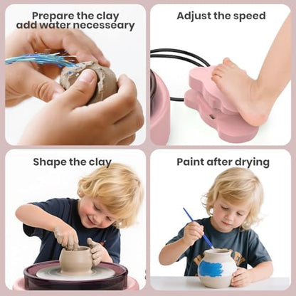SKIRFY Pottery Wheel for Beginners, Complete Pottery Studio Kit with Foot Pedal, Adjustable Speed, 2.2 LB Air-Dry Clay, 21 Sculpting Tools, Ceramic Craft Kit for Ages 8+, Teens & Adults - Image 4