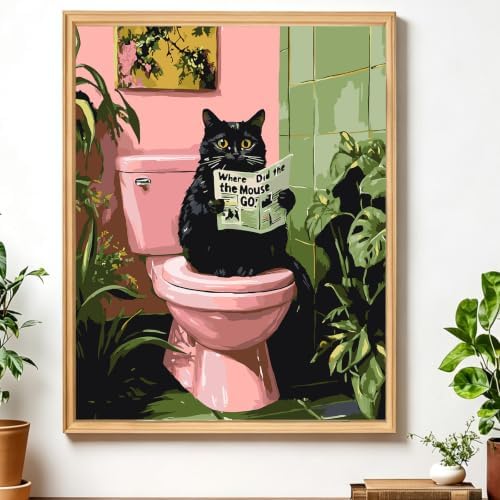 AIRDEA Cat Paint by Numbers for Adults Beginner,Cat on Toilet Painting by Number Kits on Canvas,Frameless,16x20in DIY Acrylic Painting,Home Wall Decor by AIRDEA
