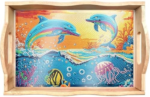 DOTSOPS Dolphin Diamond Painting Wooden Serving Tray with Handle for Adults by DOTSOPS